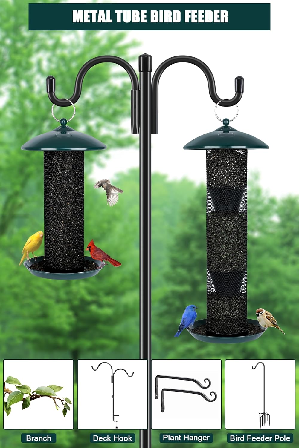 Gtongoko Finch Bird Feeders for Outdoors 2.5 LB Capacity Squirrel Proof Metal Tube Bird Feeders Thistle & Nyjer Seed Hanging Feeder, Green