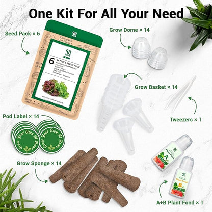 Salad Greens Seed Pod Kit, Grow Anything Kit for All Hydroponics Growing System, 14 Pods with 600+ Seeds of Red&Green Leaf/Romaine/Butter Head/Black Seeded Simpson/Red Sail and Marvel of 4 Seasons