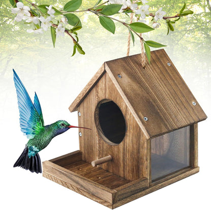 Hummingbird House for Outside Hanging, Wooden Hummingbird Gifts Nest, Ideal Birdhouses for Outdoors, Hummingbird Gifts for Garden Lovers, Great Home Decoration