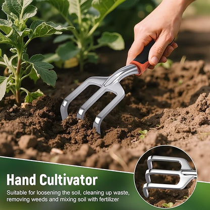 Garden Tool Set, 3 Pack Aluminum Heavy Gardening Kit Including Hand Shovel, Transplant Shovel and Hand Rake for Planting, Digging, Weeding