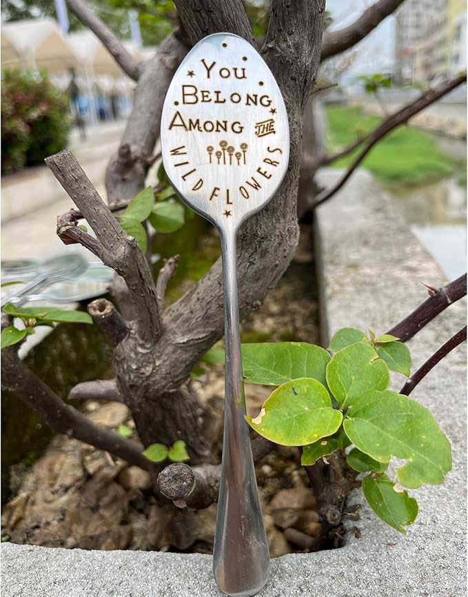 Garden Plant Marker Friendship Gift for Women Gardeners, Plant Stake Label Sign Tag Gardening Gifts for Woman Plant Lovers, Metal Garden Decoration (Among Flowers)