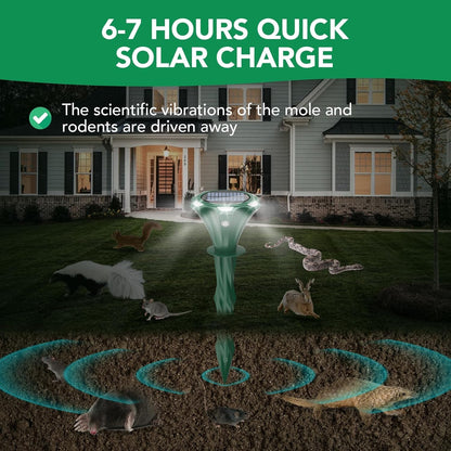Mole Repellent Solar Powered, 2 Pack Snake Repellent for Yard Waterproof Motion Detection LED Flash Light, Ultrasonic Skunk Repellent Get Rid of Mole, Vole, Rabbit, Gopher, Raccoon, Deer