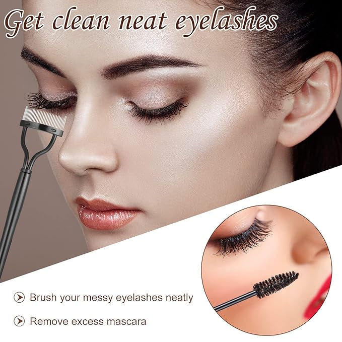 17 Pcs Eyelash Curlers Kit Lash Curler Eyelash Comb Seperator Extension Tweezers Eyebrow Brush Scissors False Eyelashes Applicator Eyebrow Trimmer Silicone Refills Pads for Women(Black)