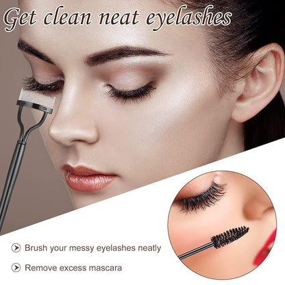 17 Pcs Eyelash Curlers Kit Lash Curler Eyelash Comb Seperator Extension Tweezers Eyebrow Brush Scissors False Eyelashes Applicator Eyebrow Trimmer Silicone Refills Pads for Women(Black)