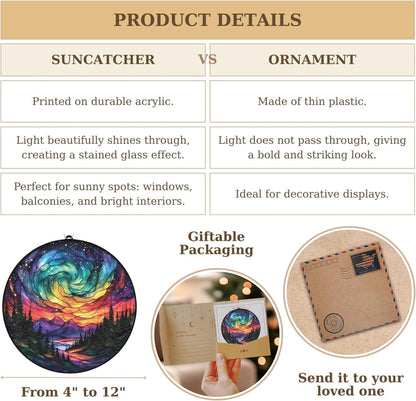 Northern Lights Aurora Acrylic Suncatcher Stained Glass Effect Window Car Hanging Christmas Ornament Indoor Outdoor Decor Garden Sun Catcher Panel for Nature Lover for Women Mom Grandma