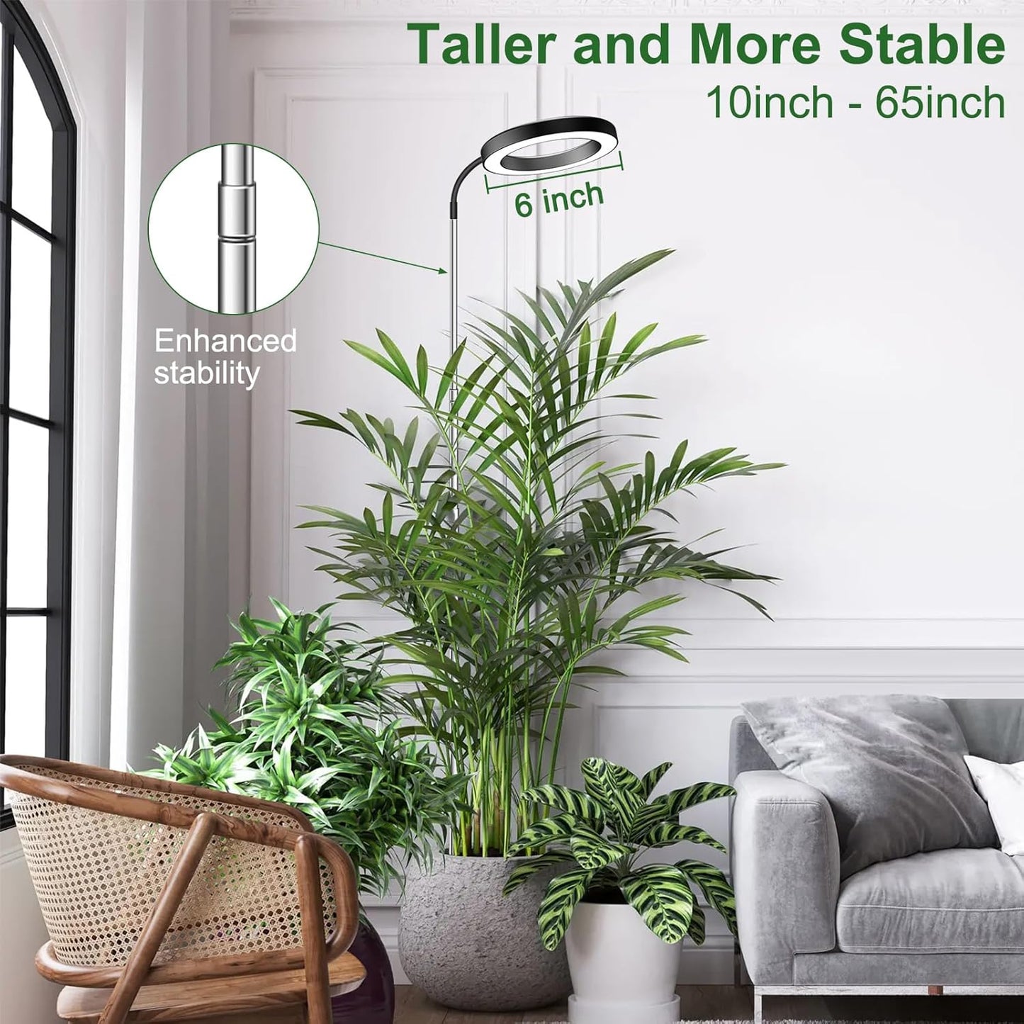 Wolezek Grow Lights for Indoor Plants Full Spectrum, 80 LEDs 3 Colors, 65in Large Plant Lights for Indoor Growing with 360°Gooseneck, 6/12/16H Timer, 5 Brightness, Height Adjustable, Black 3 Pack