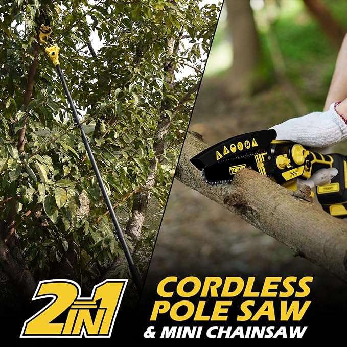 Cordless Pole Saw & Mini Chainsaw 2-in-1, 6-inch Brushless Electric Tree Trimmer,Tree Cutter for Outdoors Pruning & Wood Cutting, Battery Included