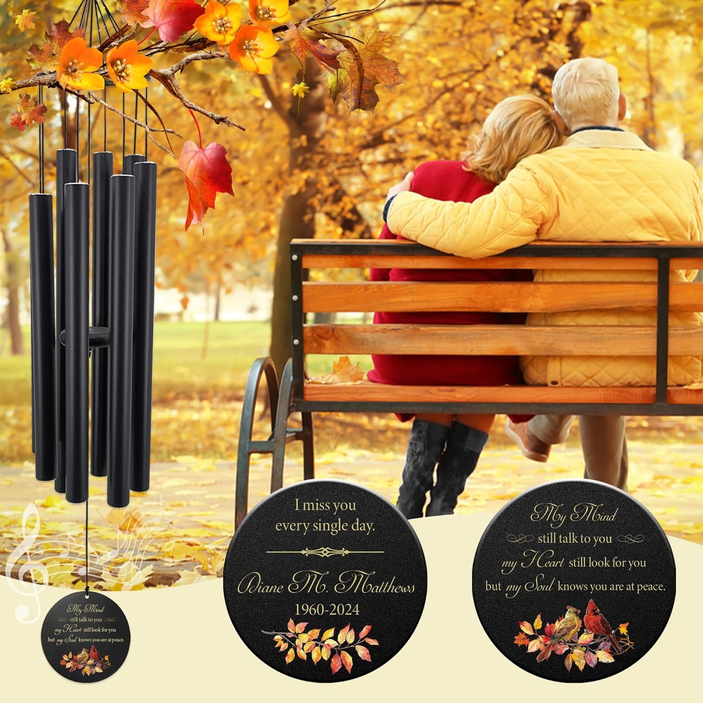 Personalized 36" Memorial Wind Chimes for Outside, Sympathy and Bereavement Gift for Loss of Loved One, A Thoughtful Remembrance of Mother, Father or Husband for Garden and Patio