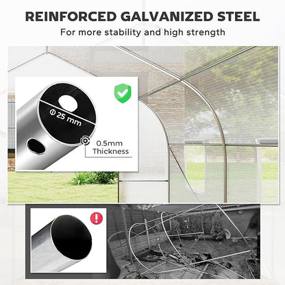 Outsunny 20' x 10' x 7' Outdoor Walk-in Greenhouse, Tunnel Green House with Roll-up Windows, Zippered Door, PE Cover, Heavy Duty Steel Frame, White