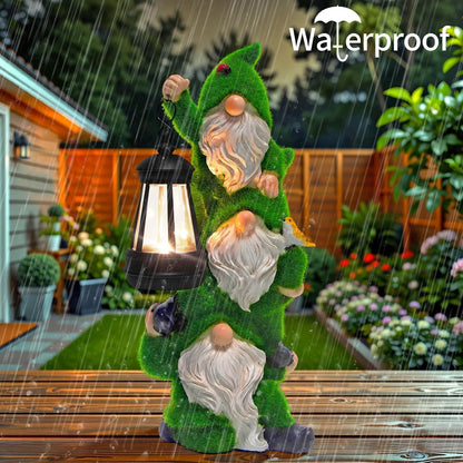 Solar Gnomes Garden Statues,Resin Flocked Gnome Figurine Holding Solar Lights Lantern,Unique Birthday Housewarming Gifts for Women, Mom, Grandma