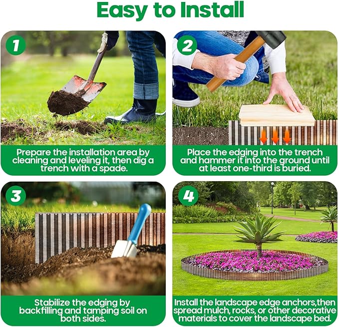 Corrugated Metal Garden Edging,Sturdy Tall Landscape Edging Borders with 6pcs Anchor Stakes, Perfect DIY for Flower Beds, Lawn and Pathway,Tree Surrounds,Paver Edges (Pre-Rusted 6"×20FT)