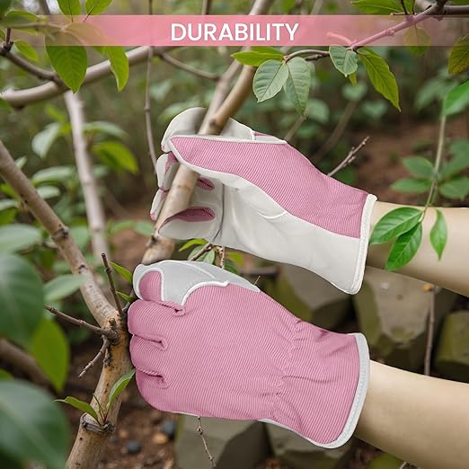 Gardening Gloves, Garden Gloves for Women and Men, Thorn Proof Working Gloves, Durable Leather Work Garden Gloves for Yard & Outdoor Work, Pink, XL