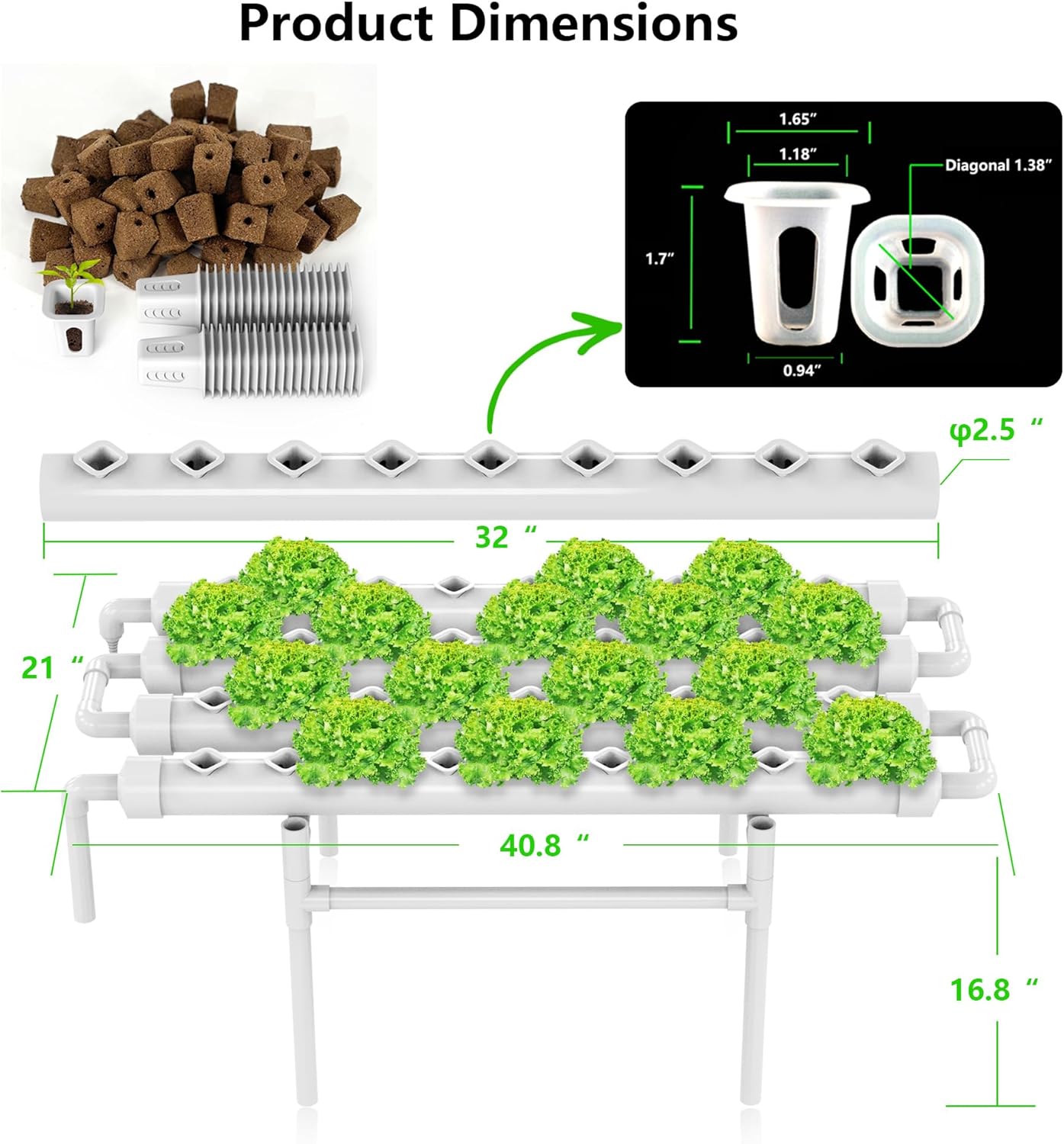 NFT Hydroponic Growing System Kit - 36 Plant Sites | Food-Grade PVC-U Pipes | Indoor/Outdoor Gardening with Auto Water Pump & Timer | Ideal for Leafy Greens, Lettuce & Herbs