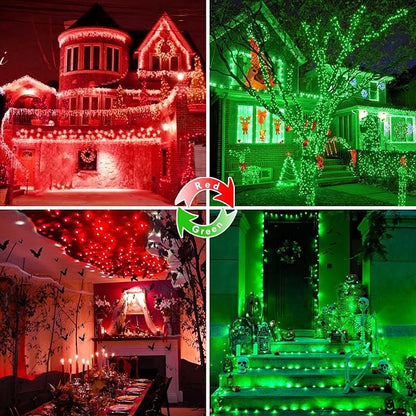 Red to Green Color Changing String Lights, 200LED Christmas String Lights for Outdoor&Indoor, 11 Modes Christmas Tree Lights Clear Wire Fairy Lights with Memory & Remote & Timer for St. Patrick's Day
