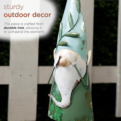 Alpine Corporation MCC798HH See No Evil Metal Gnome Decor, Whimsical Playful Décor for Patio & Garden, 19" H, Green