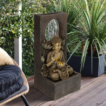 Ferrisland Buddha Waterfall Fountain Indoor & Outdoor, Freestanding Relaxing Water Fountain, Asian Zen Fengshui Patio Garden Backyard Decking Home Decor, Gift Ideas (Gold, 27.6" H)
