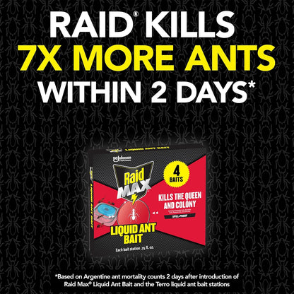 Raid Max Liquid Ant Bait; Kills Ants Where They Breed, for Indoor and Outdoor Use; 8 Bait Stations