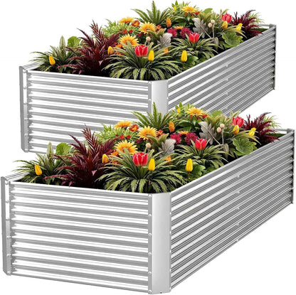 FRIZIONE 2pcs Tall 6x3ft Galvanized Raised Garden Bed Outdoor,Above Ground Garden Bed for Vegetable,Metal Raised Beds for Flower,Steel Raised Beds for Gardening