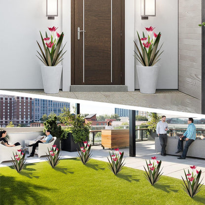 Homight Metal Agave Plant Outdoor Decoration Lily Mexican Yard Art Garden Gift Home Decor Hand Painted Metal Agave Garden Yard Statue, Outdoor Lawn Ornaments(3 Big Red Lilies)