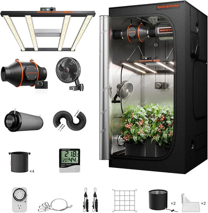 Spider Farmer Grow Tent Kit Complete 3x3x6ft G3000 Bar Style LED Grow Light Full Spectrum Ventilation System 36"x36"x70" Indoor Grow 1680D Canvas Tent 4" Inline Fan Carbon Filter & 6'' Clip Fan
