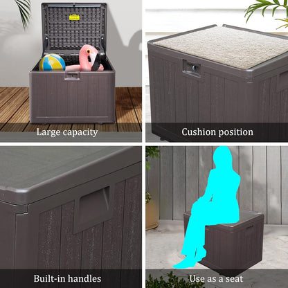 TARKARI Premium Pro Edition 35 Gallon Lockable Resin Deck Box, Waterproof & UV-Resistant Outdoor Storage Box for Outdoor Storage, Garden Tools & Pool Accessories Storage, Brown