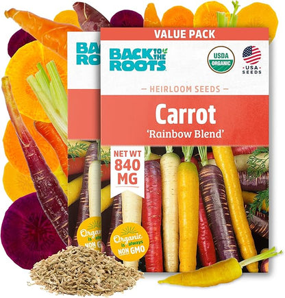 Back to The Roots 100% Organic Heirloom Seeds - Rainbow Carrot Value Pack (840mg Total)