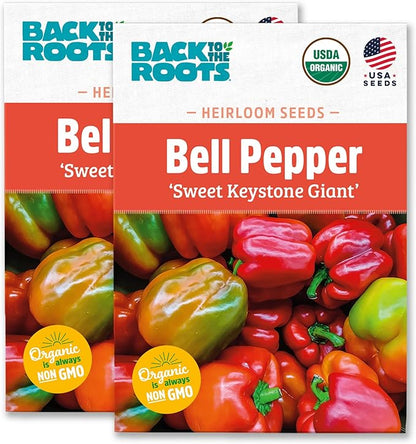 Back to The Roots 100% Organic Heirloom Seeds - Keystone Resistant Giant Bell Pepper Value Pack (280mg Total)