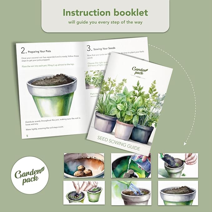 Garden Pack 10 Herb Indoor Window Herb Garden - Includes Pots, Trays, and Compressed Soil for Easy Indoor Herb Growing - Perfect Kitchen Herb Garden Starter Kit for Beginners and Gifts