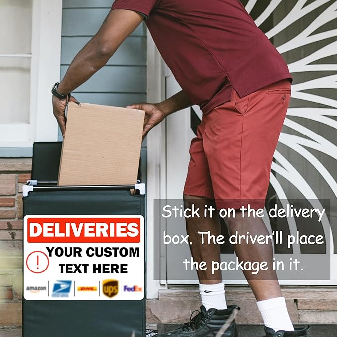 Custom Metal Delivery Sign for Packages, Waterproof Personalized Leave Packages Sign for Home, Leave Your Delivery Instruction on Signage (Warning style, 12"x8")