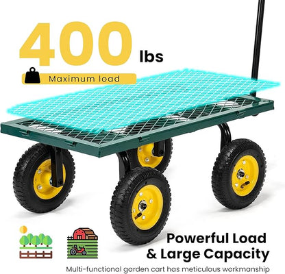 VIVOHOME Heavy Duty 400 Lbs Capacity Mesh Steel Garden Cart Folding Utility Wagon with Removable Sides Green