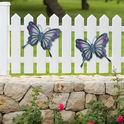 POXOHO Metal Butterfly Wall Decor - Purple Mosaic Glass Art Sculpture with Metal Frame, 11 Inch Hanging Garden Ornaments for Outdoor Fence, Patio Yard, Indoor Bedroom & Living Room Home Decoration