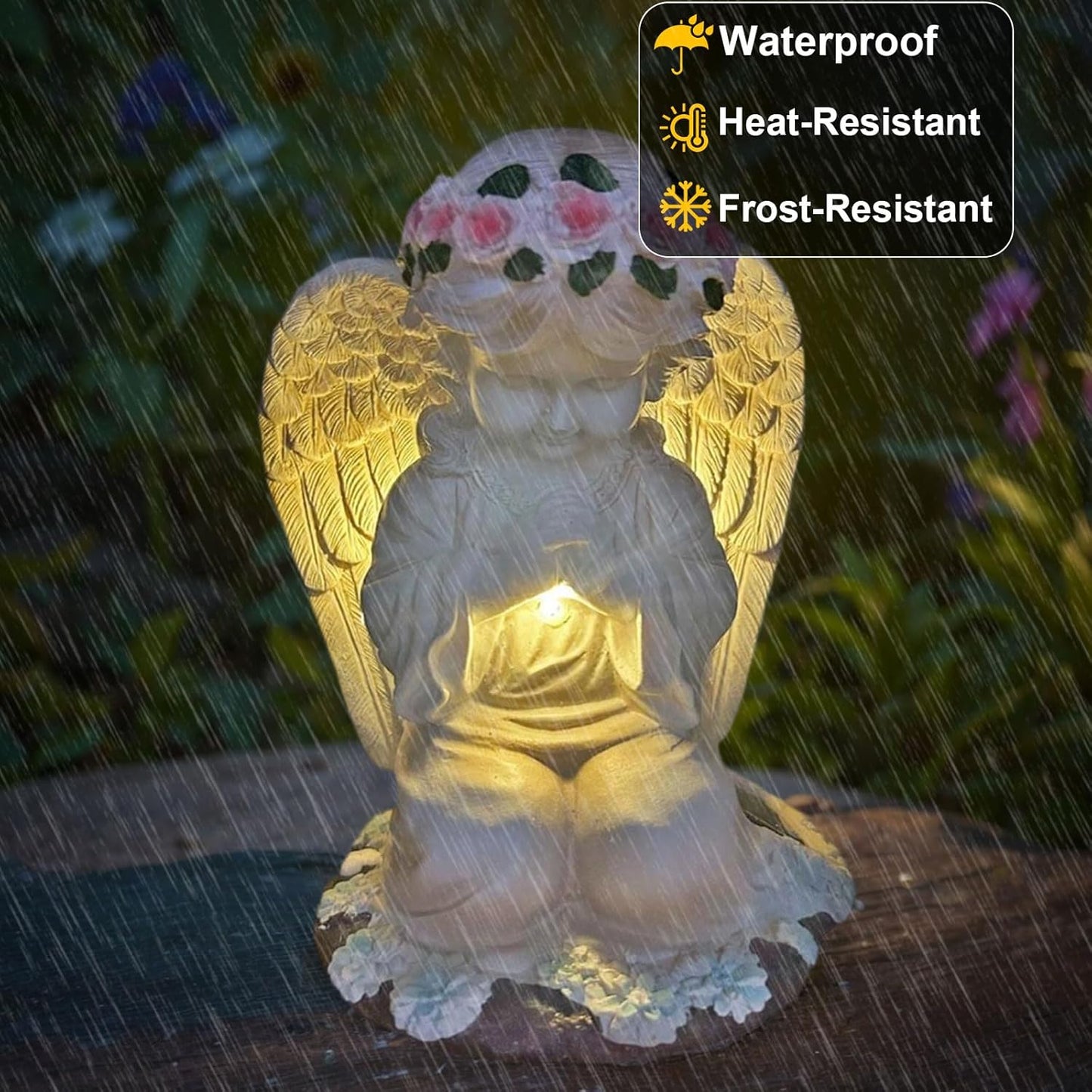 YODY Solar Garden Statues Outdoor Decor- Yard Decorations for Patio, Balcony, Backyard, Lawn Ornaments - Angel Figurines with LED Light- Unique Birthday House Warming Gifts for Women, Mom, Grandma