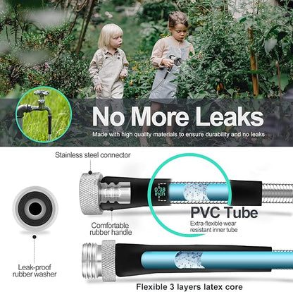 SPECILITE 100ft 304 Stainless Steel Garden Hose Metal, Heavy Duty Water Pipe with Nozzles for Yard, Outdoor - Flexible, Never Kink & Tangle, Puncture Resistant (Sliver)