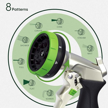 Garden Hose Nozzle,Metal Spray Nozzles with 8 Adjustable Watering Patterns,Heavy Duty Labor-Saving Design Water Hose Nozzle with Flow Control For Outdoors Lawn Watering Car Washing