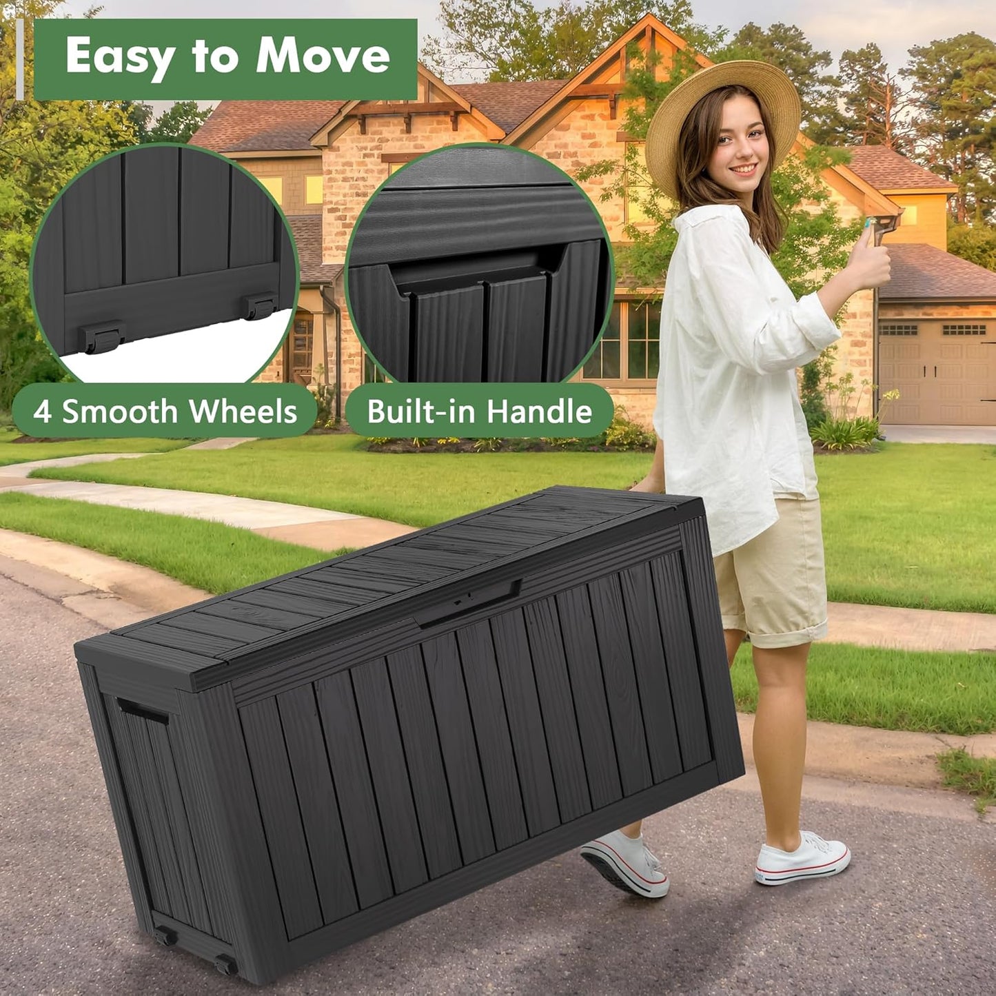 Outdoor Storage Box, Resin Deck Boxes Indoor and outdoor, Waterproof Storage Box Lockable Lid (Black, 73 Gallon)