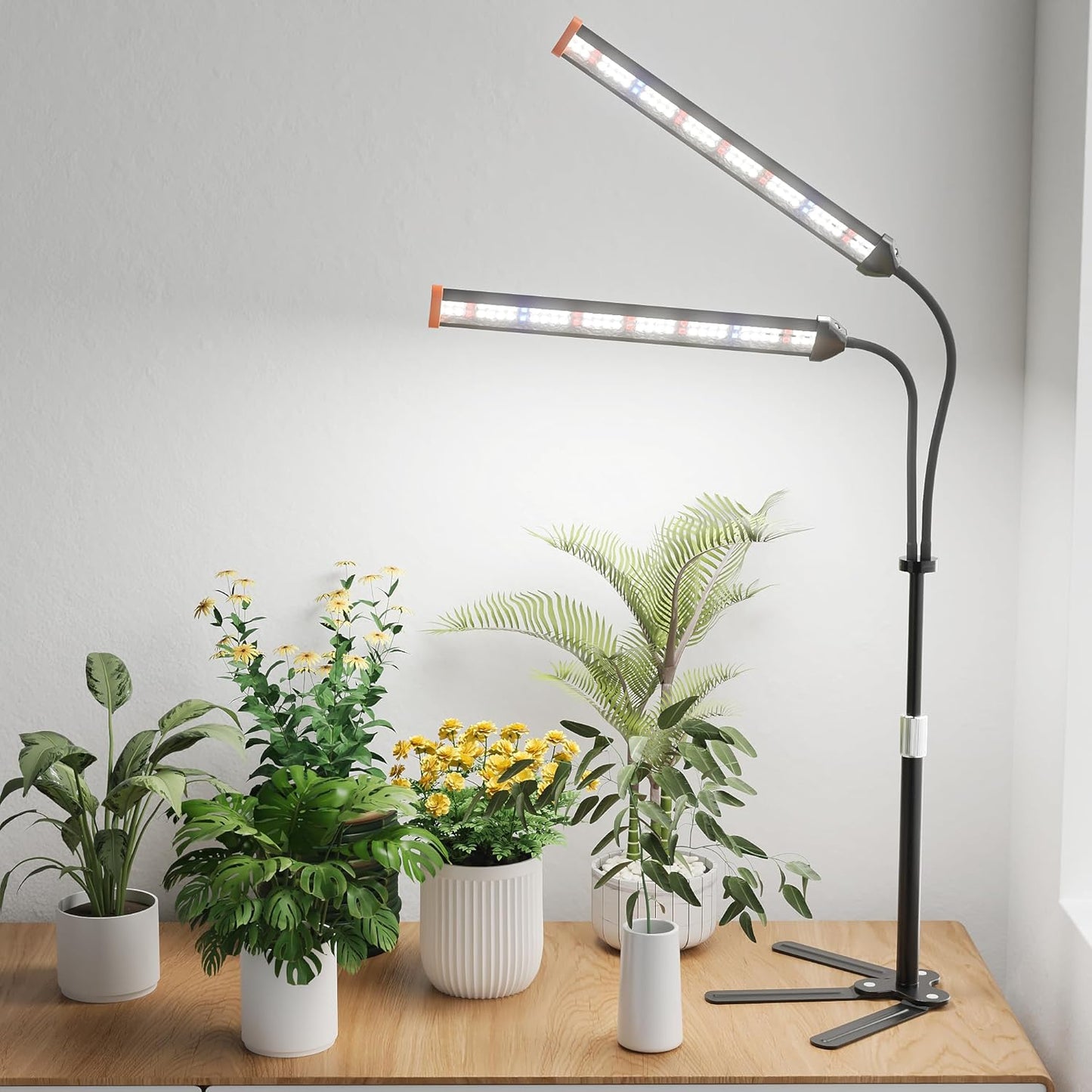 GooingTop Grow Light for Indoor Plants,5000K Full Spectrum Growing Plant Lamp with White Red Blue LED for Pots Succulents Seed Starting,Height Adjustable 10-32'' with Optional Dimming & Timer