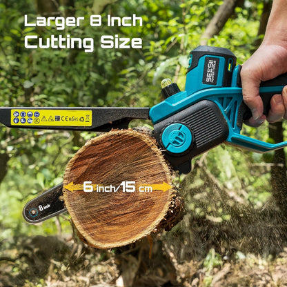 SEESII 8-Inch Cordless Mini Chainsaw, 2025 Upgraded Brushless Motor, Electric Chainsaw with 2×4000mAh Batteries, Tool-Free Chain Tension & Oiler, Handheld Saw for Fast Tree Branch Cutting（M8 Boost）