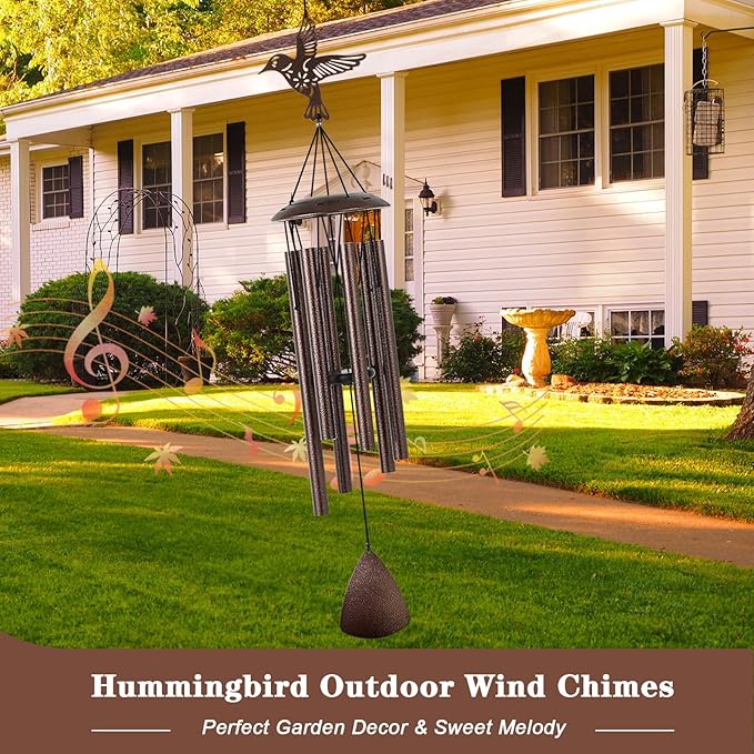 Wind Chimes, 37" Hummingbird Wind Chimes for Outside Garden Patio Yard Decor, Hummingbird Gifts for Mom Women Grandma Wife, Deep Tone Windchimes for Christmas, Mother's Day, Birthday