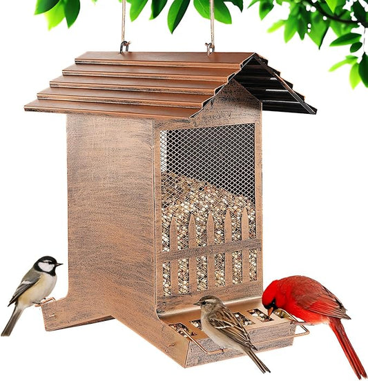 Bird Feeders for Outdoors, 8LBS Large Capacity Hanging Metal Wild Bird Seed Feeder for Outside Finch Cardinal Blue Jay and More