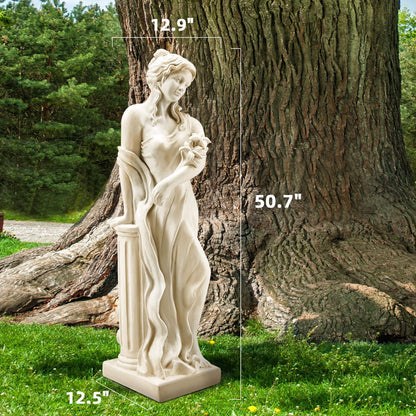 YOLENY 51'' Large Outdoor Garden Nymph Statue, Goddess of Spring Flowers, Roman Style Sculptures Decorations, Religious Garden Statue for Patio Lawns