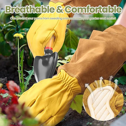 Long Gardening Gloves Women/Men Thorn Proof Rose Pruning Gauntlet Cactus Gloves Goatskin/Cowhide Garden Gloves(1 Pair)