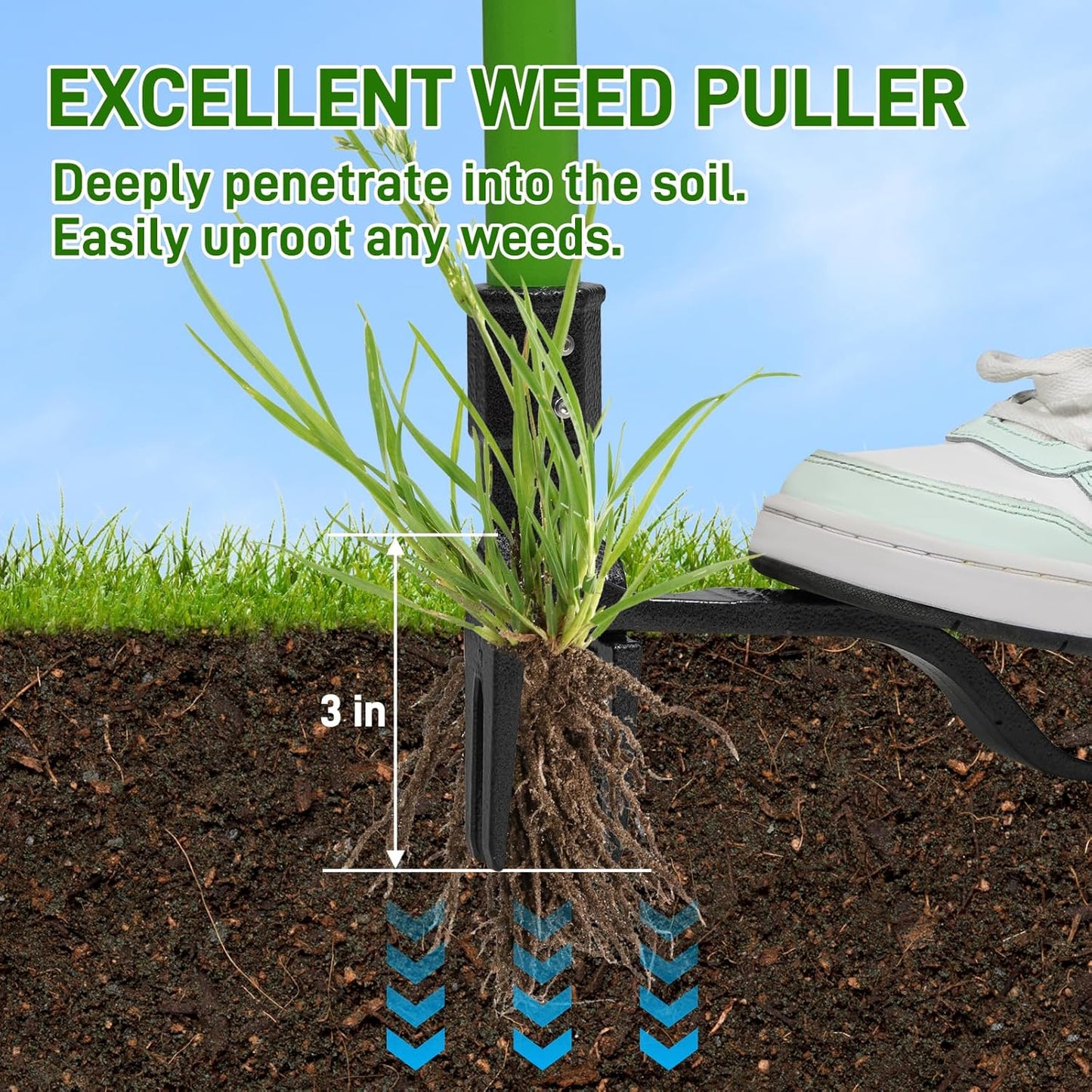 Weed Puller,Stand-Up Weeding Picker Tool,Detachable Hand Weed Root Remover Tool,with 4-Claw Steel Head & 3-Sectioal Pole Long Handle for Lawn/Yard and Garden Gripper Without Bending or Kneeling