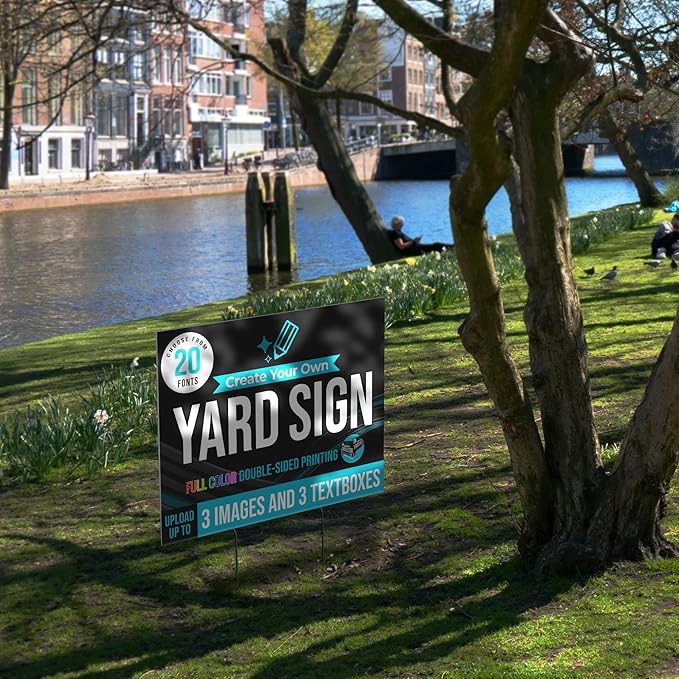 24x18" Double Sided Custom Yard Sign with Metal Stakes, Personalized Full Color Corrugated Yard Sign for Outdoors, Front and Back Custom Printed Personalized Lawn Signs (Design 7)