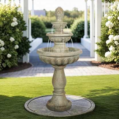 SunJet 42.5” High 3-Tiers Modern Concrete Outdoor Water Fountain - Round Large Outdoor Fountains and Waterfalls for Garden, Patio, Yard, and Deck Decor, Featuring Natural Stone Look