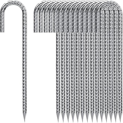 Ground Rebar Stakes 12 Inch Galvanized,J Hook Rebar Staples Heavy Duty 100 Pack Anti-Rust Yard Stakes for Plants Landscape Fabric Artificial Turf Fencing for Yard Shrubs