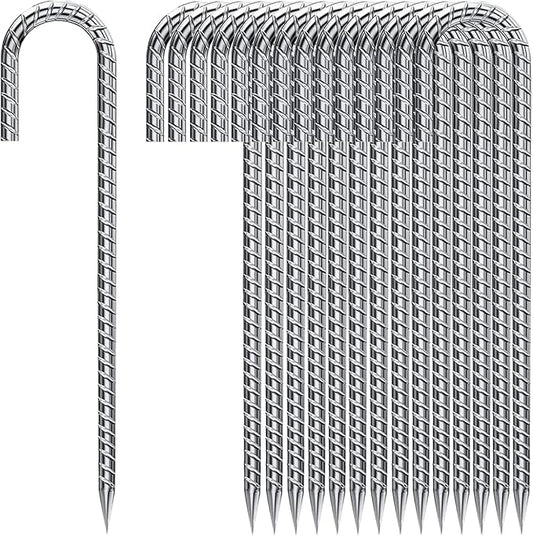 Ground Rebar Stakes 12 Inch Galvanized,J Hook Rebar Staples Heavy Duty 100 Pack Anti-Rust Yard Stakes for Plants Landscape Fabric Artificial Turf Fencing for Yard Shrubs