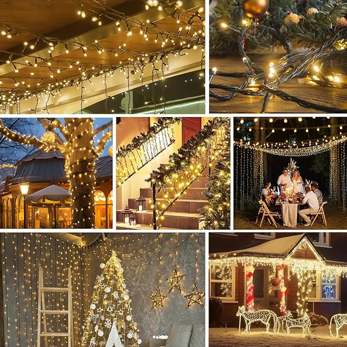 4 Pack Solar String Lights Outdoor, 400 LED Extra-Long 156Ft Solar Lights Outdoor with 8 Lighting Modes, IP65 Waterproof for Garden, Patio, Xmas, Balcony, Tree, Wedding, Party Decor (Warm)