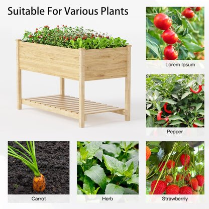 Kullavik 2 pcs Raised Garden Bed with Legs,Outdoor Elevated Cedar Wood Planter Box with Storage Shelf for Vegetables/Flowers/Herbs in Balcony/Backyard/Patio,220lb Capacity-Natural