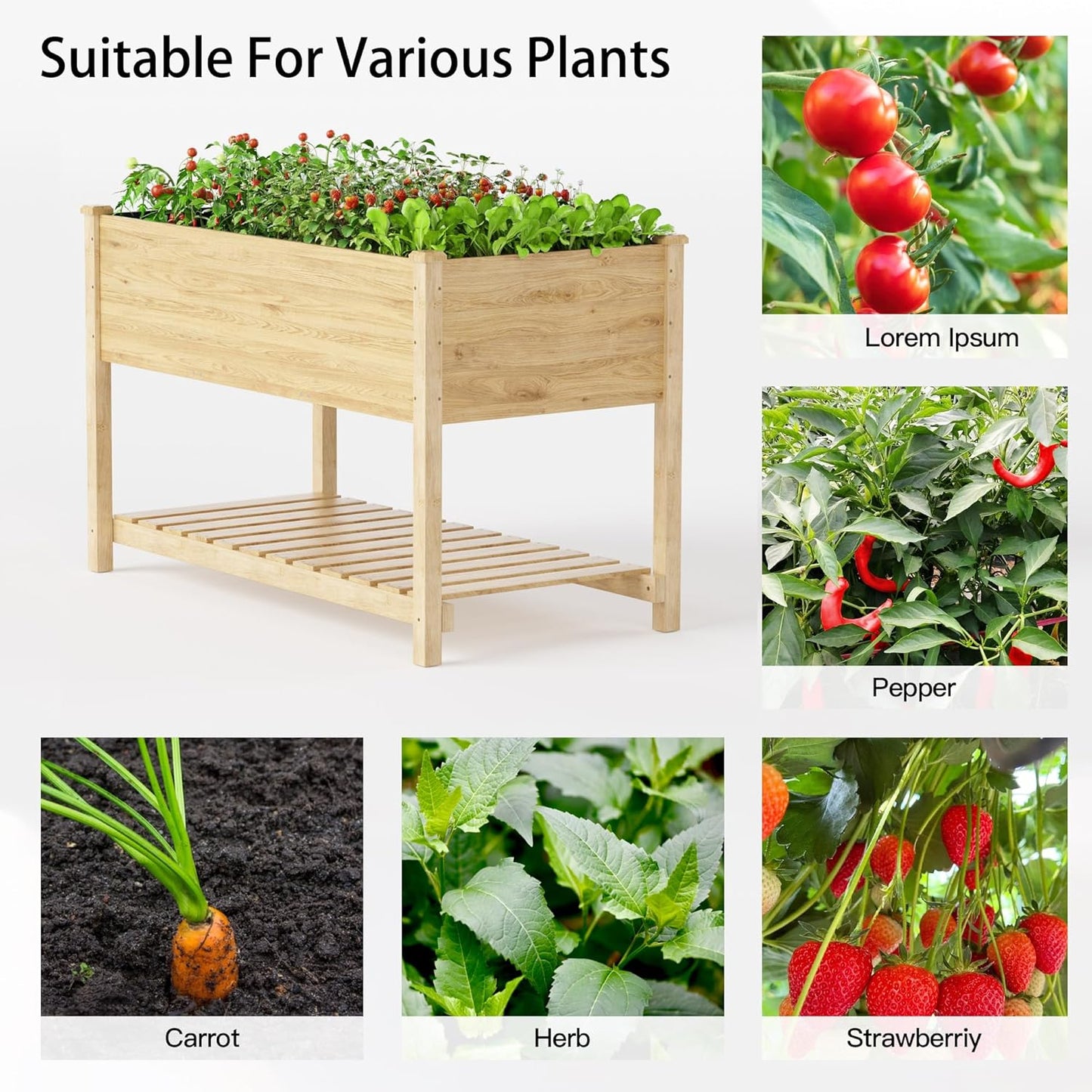 Kullavik 4 pcs Raised Garden Bed with Legs,Outdoor Elevated Cedar Wood Planter Box with Storage Shelf for Vegetables/Flowers/Herbs in Balcony/Backyard/Patio,220lb Capacity-Natural