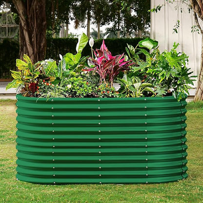 Land Guard 8x4x3ft Oval Galvanized Raised Garden Beds, Large-Capacity Metal Planter Box Outdoor, Durable Deep Raised Garden Bed 3ft Tall, Raised Beds for Gardening Vegetables, Forest Green